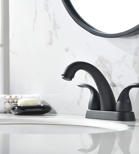4 Inch 2 or 3 Holes 2 Handles Centerset Matte Black Lead-Free Bathroom Sink Faucet, Bathroom Faucet with Copper Pop up Drain and Water Supply Lines, BF008-5-MB