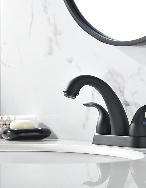 Load image into Gallery viewer, 4 Inch 2 or 3 Holes 2 Handles Centerset Matte Black Lead-Free Bathroom Sink Faucet, Bathroom Faucet with Copper Pop up Drain and Water Supply Lines, BF008-5-MB
