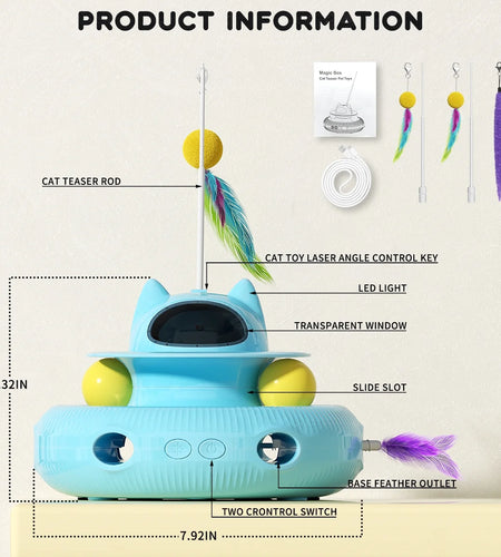 4 in 1 Interactive Cat Toys with USB Rechargeable,Smart Cat Feather Wand for Indoor Cats with Red Beam,Smart Interactive Electronic Exercise Kitten Toys,Exercise Cat Wand,Indoor Exercise Cat Kicker