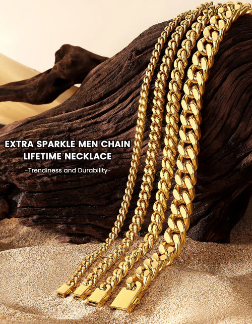 Load image into Gallery viewer, 5Mm 18K Gold Filled Cuban Chain Necklaces, 30 Inch Heavy Chunky Stainless Steel Curb Necklace Hip Hop Punk Jewelry for Women

