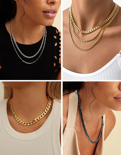 Load image into Gallery viewer, 5Mm 18K Gold Filled Cuban Chain Necklaces, 30 Inch Heavy Chunky Stainless Steel Curb Necklace Hip Hop Punk Jewelry for Women
