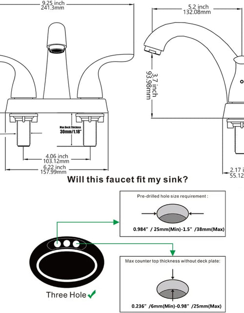 Load image into Gallery viewer, 4 Inch 2 or 3 Holes 2 Handles Centerset Matte Black Lead-Free Bathroom Sink Faucet, Bathroom Faucet with Copper Pop up Drain and Water Supply Lines, BF008-5-MB
