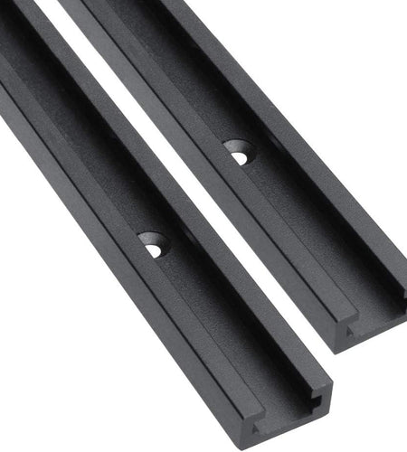 Aluminum 24" T-Track for Woodworking –Double Cut Profile Universal with Predrilled Mounting Holes -Woodworking and Clamps-Fine Sandblast Black Anodized 2PK