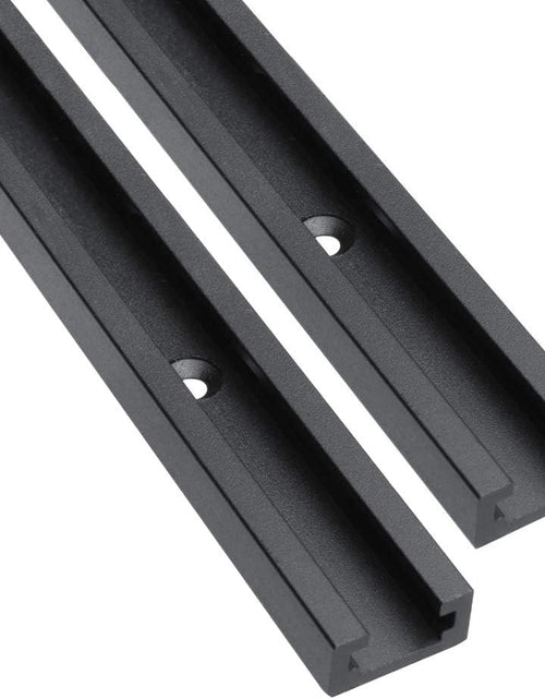 Load image into Gallery viewer, Aluminum 24&quot; T-Track for Woodworking –Double Cut Profile Universal with Predrilled Mounting Holes -Woodworking and Clamps-Fine Sandblast Black Anodized 2PK
