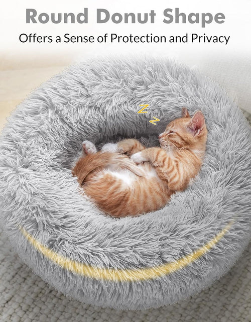 Load image into Gallery viewer, Cat Bed for Indoor Cats, Fluffy round Self Warming Calming Soft Plush Donut Cuddler Cushion Pet Bed for Small Dogs Kittens, 20 Inches
