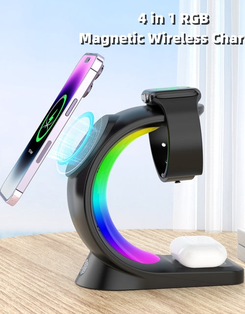 Load image into Gallery viewer, 4 In 1 Magnetic Wireless Charger Fast Charging For Smart Phone Atmosphere Light Charging Station For Airpods Pro I-phone Watch
