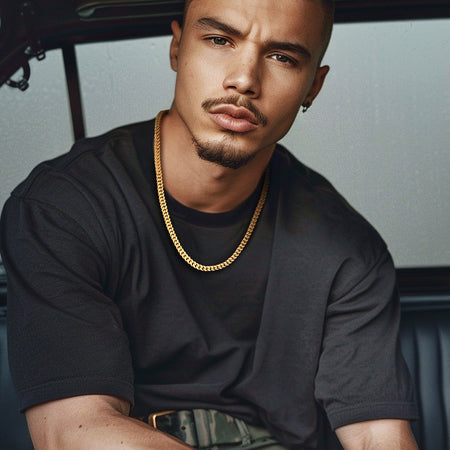 5Mm 18K Gold Filled Cuban Chain Necklaces, 30 Inch Heavy Chunky Stainless Steel Curb Necklace Hip Hop Punk Jewelry for Women