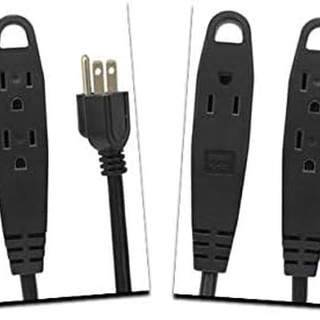 Extension Cord/Wire Power Cable, Indoor/Outdoor, 16/2, 3 Outlet, 10 Feet, UL Listed, Black, (2 Pack)