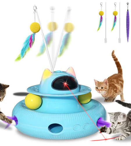 4 in 1 Interactive Cat Toys with USB Rechargeable,Smart Cat Feather Wand for Indoor Cats with Red Beam,Smart Interactive Electronic Exercise Kitten Toys,Exercise Cat Wand,Indoor Exercise Cat Kicker