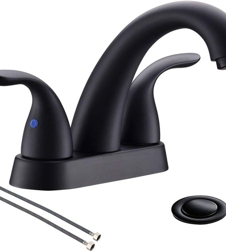 4 Inch 2 or 3 Holes 2 Handles Centerset Matte Black Lead-Free Bathroom Sink Faucet, Bathroom Faucet with Copper Pop up Drain and Water Supply Lines, BF008-5-MB