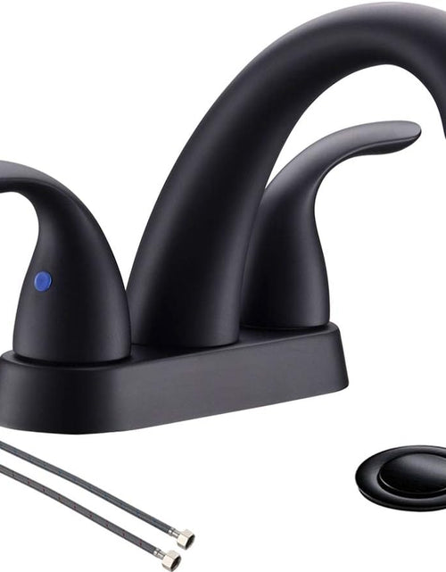 Load image into Gallery viewer, 4 Inch 2 or 3 Holes 2 Handles Centerset Matte Black Lead-Free Bathroom Sink Faucet, Bathroom Faucet with Copper Pop up Drain and Water Supply Lines, BF008-5-MB
