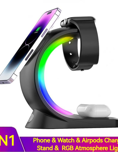 Load image into Gallery viewer, 4 In 1 Magnetic Wireless Charger Fast Charging For Smart Phone Atmosphere Light Charging Station For Airpods Pro I-phone Watch
