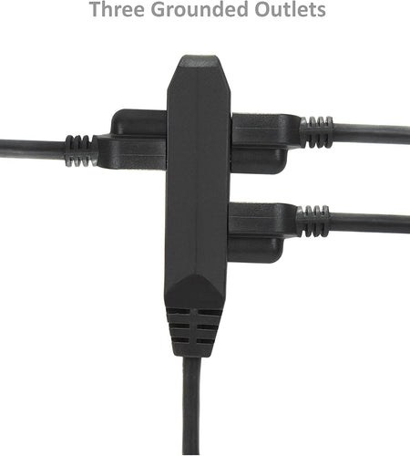 Extension Cord/Wire Power Cable, Indoor/Outdoor, 16/2, 3 Outlet, 10 Feet, UL Listed, Black, (2 Pack)