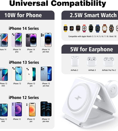 Magnetic Wireless Charger for Iphone: Fodable 3 in 1 Charging Station for Apple Multiple Devices - Travel Charging Pad Dock for Iphone 15 14 13 12 Pro Max plus & Airpod