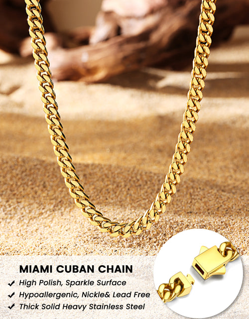Load image into Gallery viewer, 5Mm 18K Gold Filled Cuban Chain Necklaces, 30 Inch Heavy Chunky Stainless Steel Curb Necklace Hip Hop Punk Jewelry for Women
