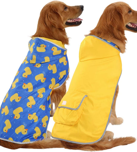 Reversible Dog Raincoat Hooded Slicker Poncho Rain Coat Jacket for Small Medium Large Dogs Ducks Yellow - L