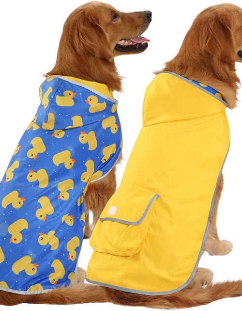Load image into Gallery viewer, Reversible Dog Raincoat Hooded Slicker Poncho Rain Coat Jacket for Small Medium Large Dogs Ducks Yellow - L
