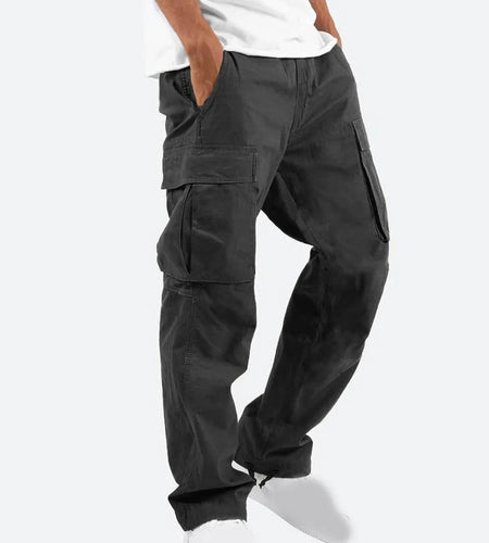 Trousers Full Length Pants for Men Solid 2025 Casual Multiple Pockets Outdoor Straight Type Fitness Pants Cargo Pants Trousers Gray