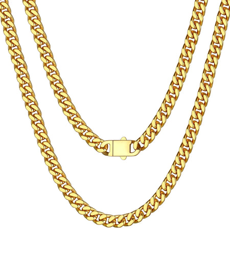 5Mm 18K Gold Filled Cuban Chain Necklaces, 30 Inch Heavy Chunky Stainless Steel Curb Necklace Hip Hop Punk Jewelry for Women