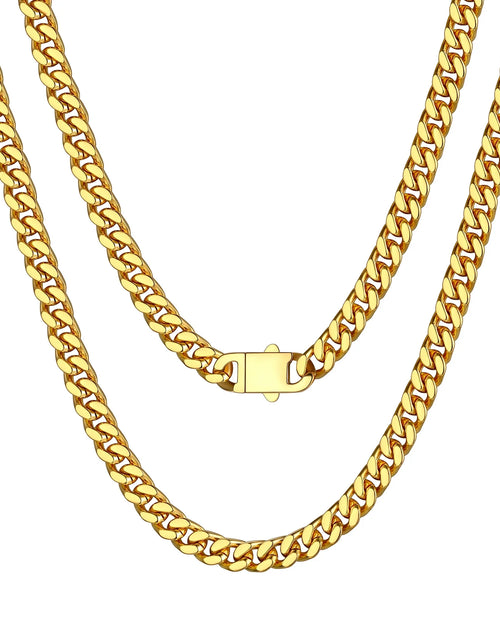 Load image into Gallery viewer, 5Mm 18K Gold Filled Cuban Chain Necklaces, 30 Inch Heavy Chunky Stainless Steel Curb Necklace Hip Hop Punk Jewelry for Women
