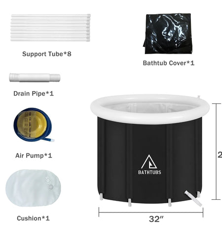 , Black PVC 32" Diameter, Inflatable Bathtub