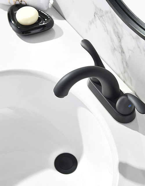 Load image into Gallery viewer, 4 Inch 2 or 3 Holes 2 Handles Centerset Matte Black Lead-Free Bathroom Sink Faucet, Bathroom Faucet with Copper Pop up Drain and Water Supply Lines, BF008-5-MB
