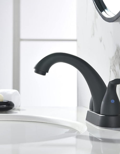 Load image into Gallery viewer, 4 Inch 2 or 3 Holes 2 Handles Centerset Matte Black Lead-Free Bathroom Sink Faucet, Bathroom Faucet with Copper Pop up Drain and Water Supply Lines, BF008-5-MB
