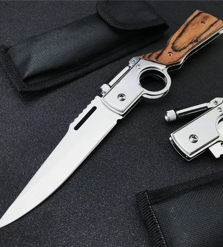 AK47 Tactical Folding Knife – Multi-Purpose Survival Blade with LED Light & Nylon Sheath